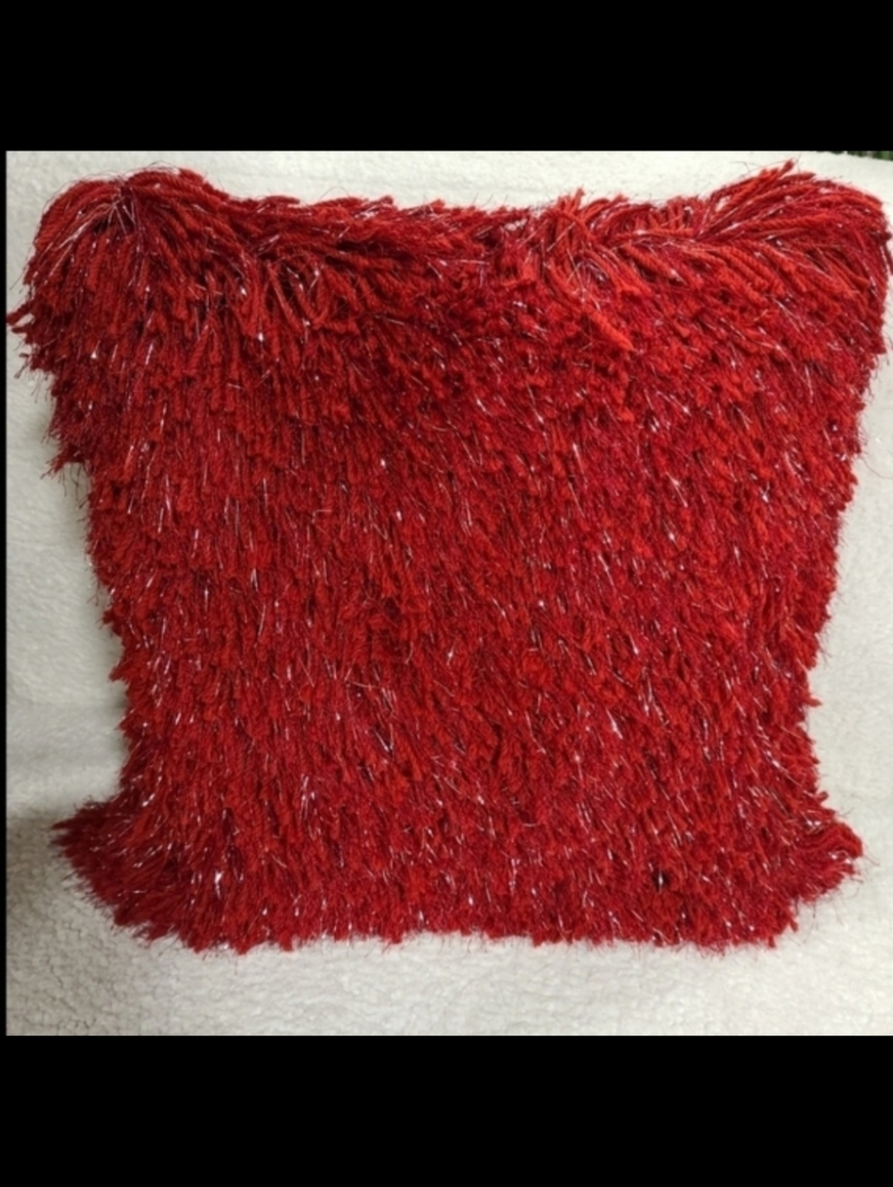 19x19 Red Shag Silver Tinsel Throw Pillow Decor by Celebrity Home NEW